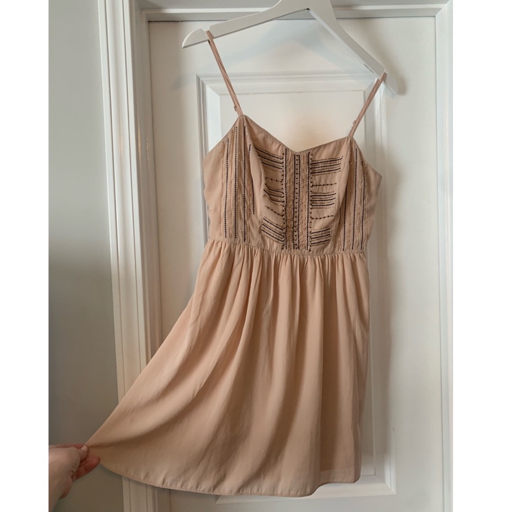 Elegant Tan Spaghetti Strap Dress